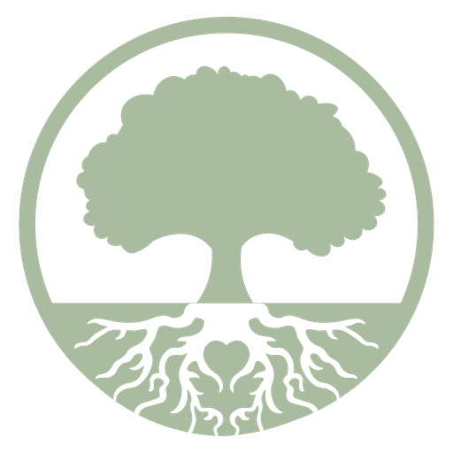 Logo de Creciendo desde las raíces: un árbol con raíces en forma de corazón